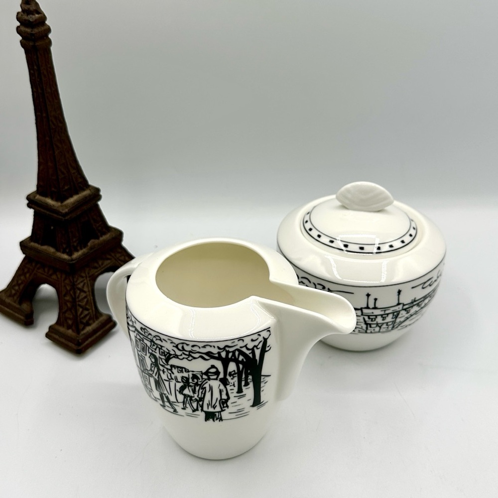 🕶️ HP! Mikasa Paris France Creamer and Sugar. Parisian Scenes - Picture 14 of 15